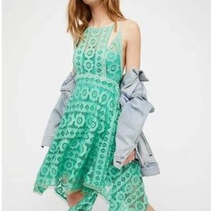 Free People Just Like Honey Green Lace Spaghetti Straps Dress Size 6